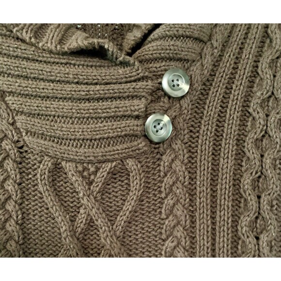 Eddie Bauer Brown Cable Knit Ribbed Pullover Button Sweater Women’s Large - Picture 3 of 7